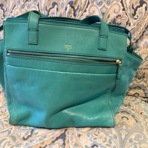 Fossil Turquoise Leather Tote Bag